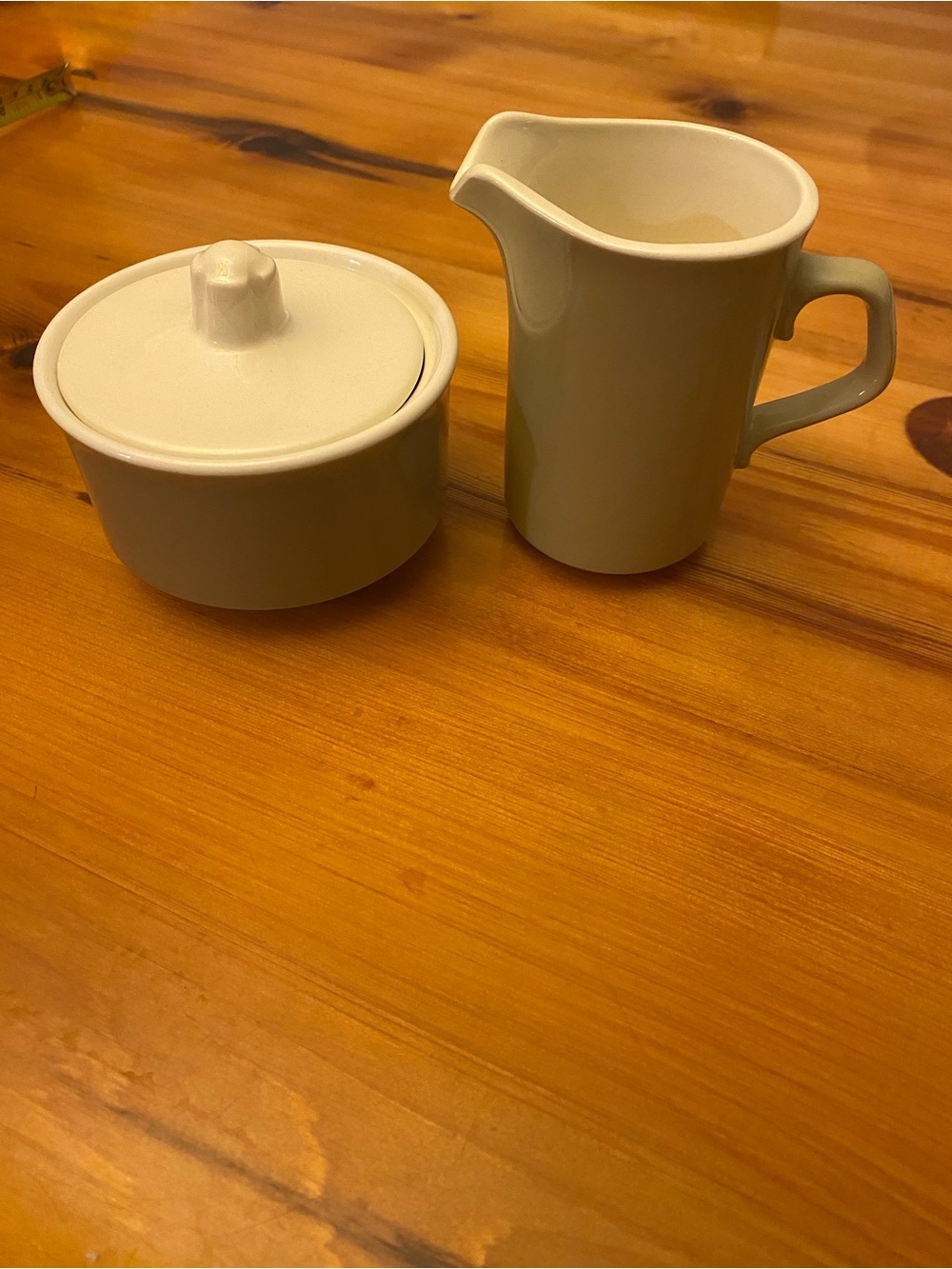 Vintage MCMCreamer & Covered Sugar Bowl Set Off White Sage Green Marked USA